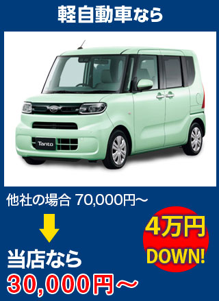 軽自動車なら、他社の場合70,000円～のところをZEXTなら30,000円～　5万円DOWN！